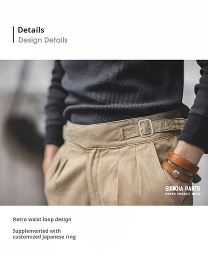 Maden Vintage Khaki Gurkha Pants Adjustable High Waist Casual Cargo Work Pants Classic Straight Trousers Men's Spring and Fall