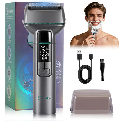 Hatteker 5-D Reciprocating Shaver for Men Home Use Beard Trimmer with LCD Digital Display Mesh Whitener USB Haircut Machine