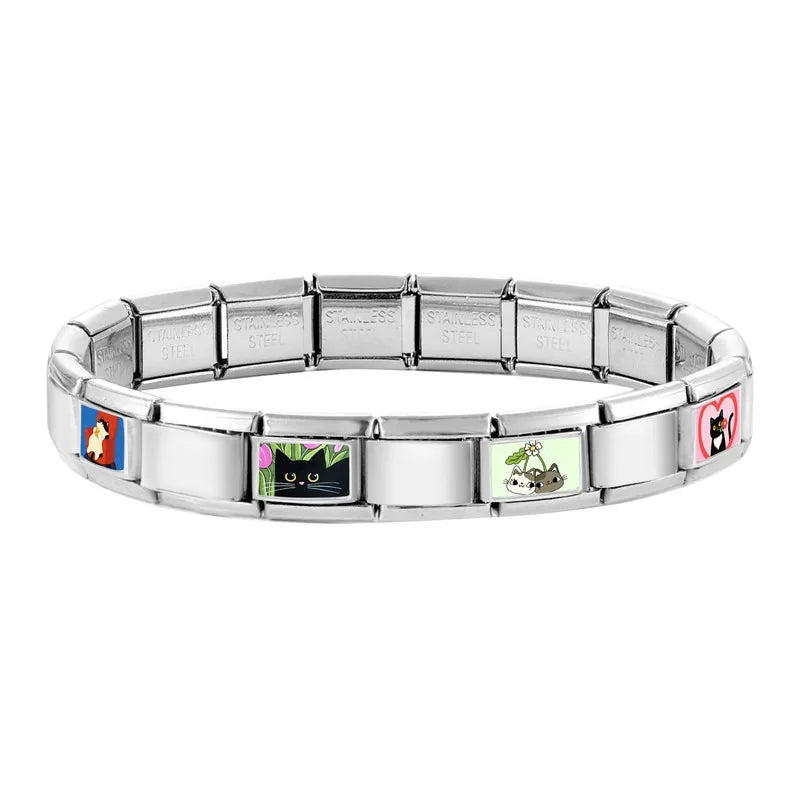2026 Women's Funny Cat Bite Tail Elephant Dog Animals Italian Charm Link Fit 9mm Stainless Steel Module Bracelet Making Jewelrys