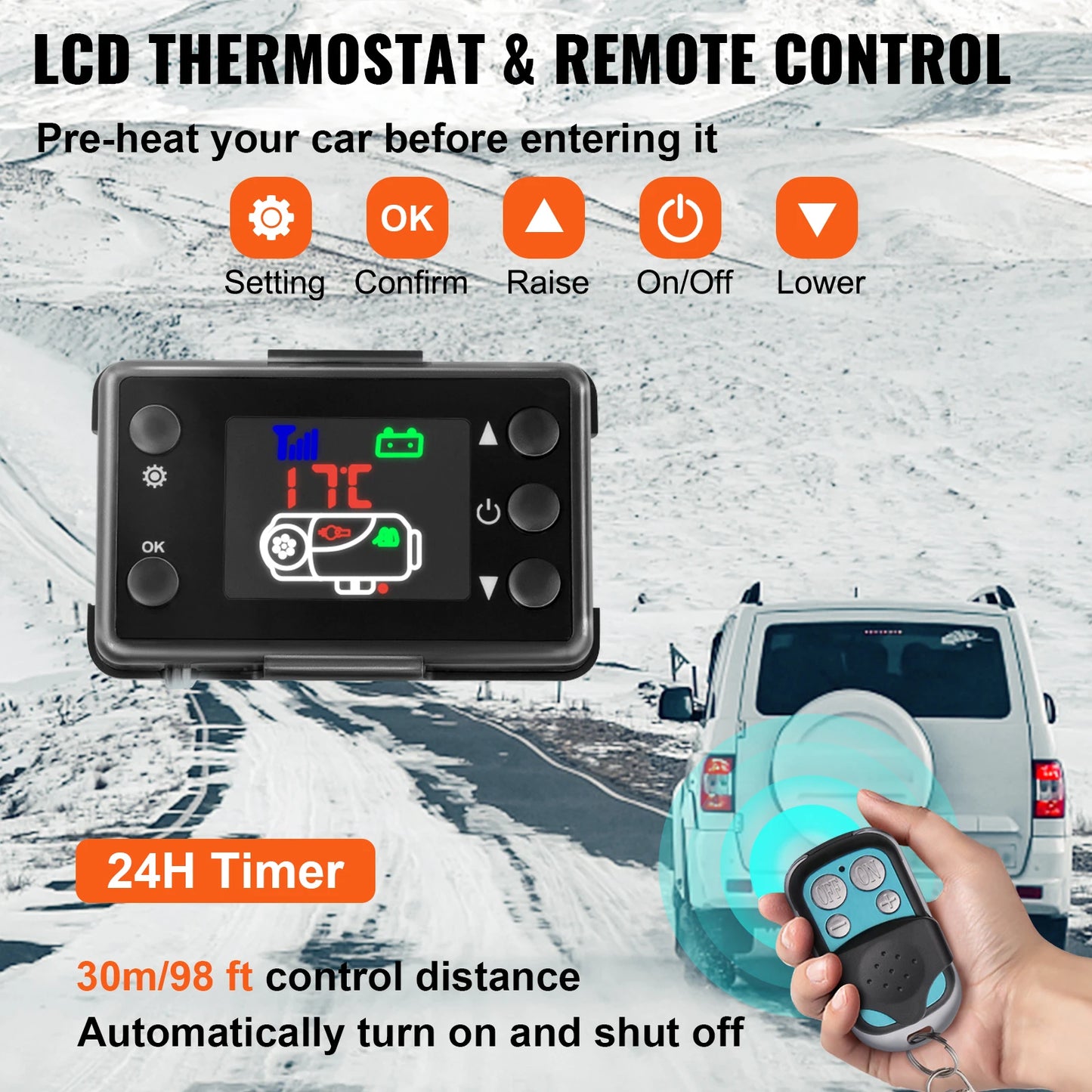 SucceBuy Diesel Heater 12V Diesel Air Heater 8KW Diesel Parking Heater Remote Control with LCD Switch for Car Truck Motor-home