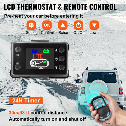 SucceBuy Diesel Heater 12V Diesel Air Heater 8KW Diesel Parking Heater Remote Control with LCD Switch for Car Truck Motor-home