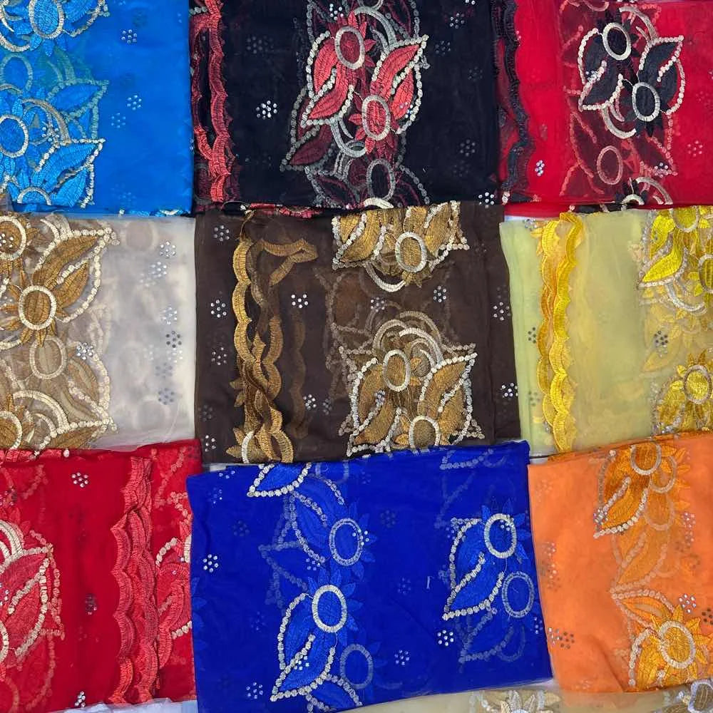 On Sale 2025 New African Net Hijab Scarf for Muslim Women African Dubai Islam Headscarf Embroidery Shawls Voile