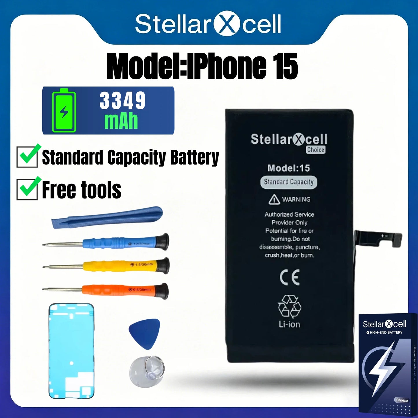 StellarXcell Choice Battery for iPhone 11 12 13 14 15 Mini Plus Pro Promax Original Capacity Replacement Bateria High Quality