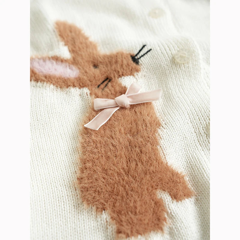 Baby Girls Embroidery Sweater Cardigan Autumn Fashion Cotton Floral Collar Kids Knitted Cardigan Rabbit Coat Outerwear Korean