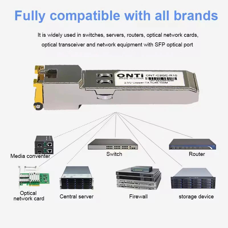 ONTi 2.5G RJ45 SFP Module 2.5Gbps SFP Copper RJ45 SFP Transceiver Module Compatible with Cisco/Mikrotik Ethernet Switch