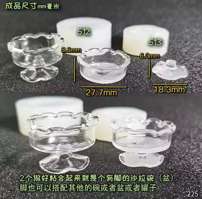 Miniature Food Play Mini Vintage Plate Fruit Plate Dinner Plate Doll House Mini Baking Baking Pan Organizer Jar Silicone Mold