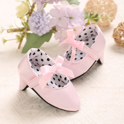 2022 New Infant Newborn Baby Girl High Heels Shoes Princess Bow First Birthday Party Shoes Photo Props Shoes 0-12M