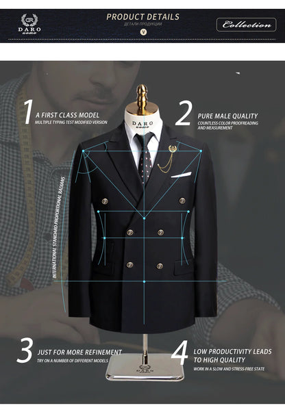 DAROuomo 2026 Men's Slim Fit Formal Business Suit 2Pcs Set - DR8211 (Jacket + Pants) for Work Wear