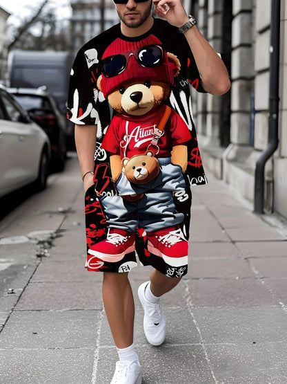 The 2025 summer new men's set features street casual fashion sportiness softness breathability and 3D printing