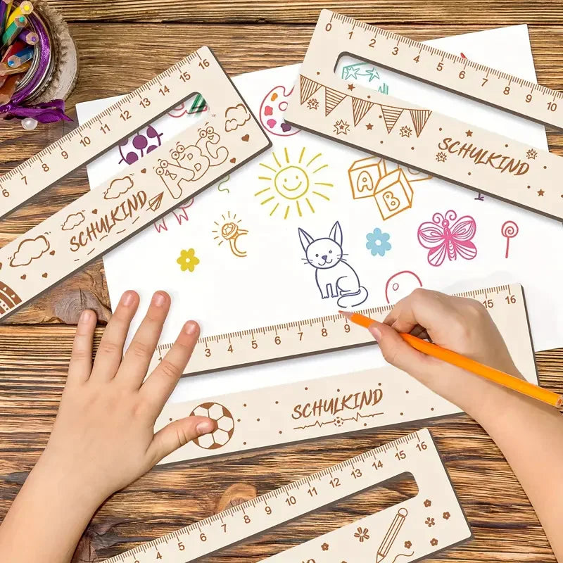 4-Pack Wooden Ruler Reading Aid with Four Different Patterns Handmade Back-to-School Gift Perfect School Start Present