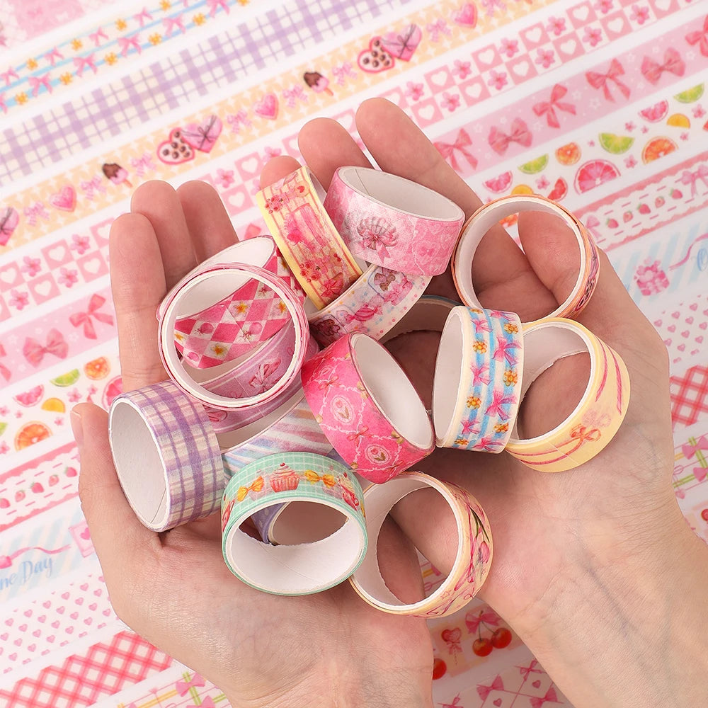 36 Rolls Pink Washi Tape Set Cute Butterfly Gingham Cherry Dessert Pattern Decorative Masking Tapes For Scrapbooking Journaling