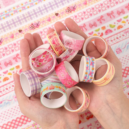 36 Rolls Pink Washi Tape Set Cute Butterfly Gingham Cherry Dessert Pattern Decorative Masking Tapes For Scrapbooking Journaling