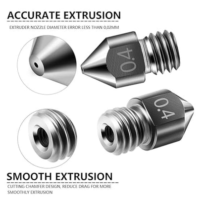 Creality MK8 Nozzle 5PCS 0.2/0.4/0.6/0.8/1.0mm M6 Threaded Stainless Steel for 1.75mm Filament 3D Printer Extruder Print Head