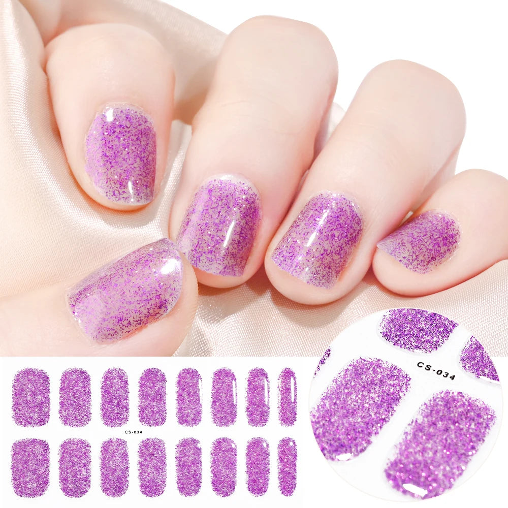 1Sheet Cured Gel Nail Strips Sticker Long-Lasting Nail Polish Strips Wraps Full Cover Gel Nail Art Stickers UV/LED Lamp Required