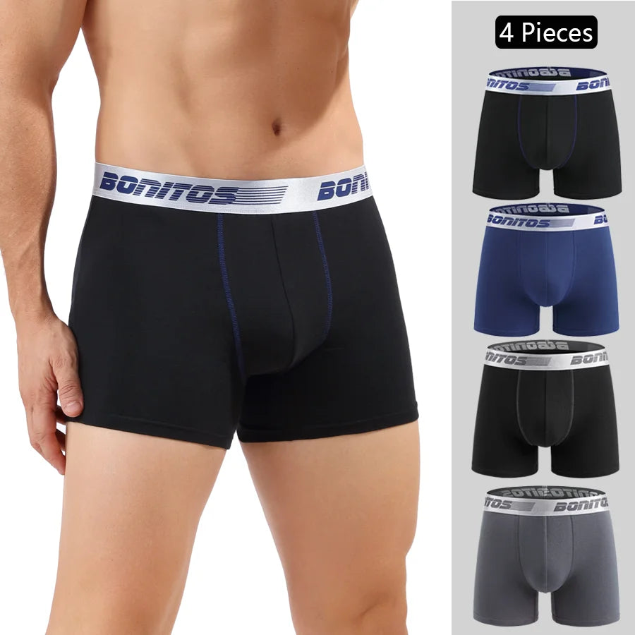 4pcs Cotton Boxer Shorts Soft Men's Panties BONITOS Letter Waistband Men Underpants Boxer Briefs Sexy Underwear for Man Boxers
