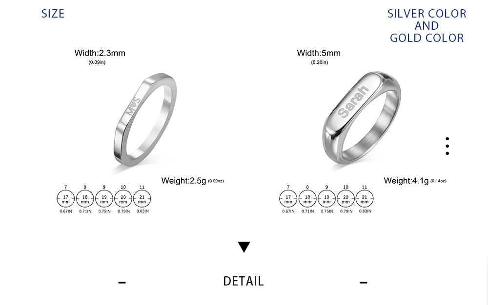 Couple Engrave Name Finger Ring Personalized Custom Gift For Woman Men Wedding Marry Love Silver Color Stainless Steel Jewelry