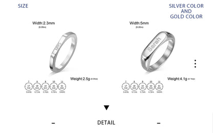 Couple Engrave Name Finger Ring Personalized Custom Gift For Woman Men Wedding Marry Love Silver Color Stainless Steel Jewelry