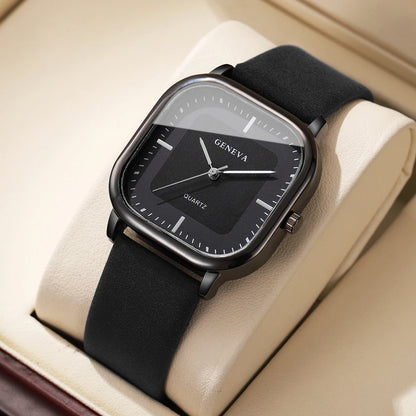 Fashion Square Dial Men's Watches Minimalist Quartz Watch Casual Leather Strap Wristwatch Reloj Hombre（Without Box）