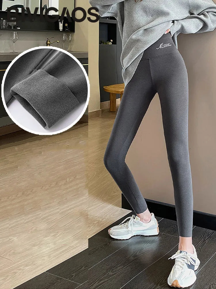 BIVIGAOS Women's Autumn Winter High Waist DE Velvet Leggings Thick Spontaneous Hot Warm Leggings Slim Elastic Leggings