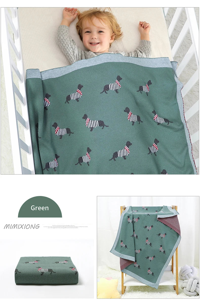 Baby Blanket Cotton Knit Super Soft Newborn Girl Boy Bed Plaid Crib Quilt Cute Dachshund Infant Stroller Covers Swaddle 100*80CM