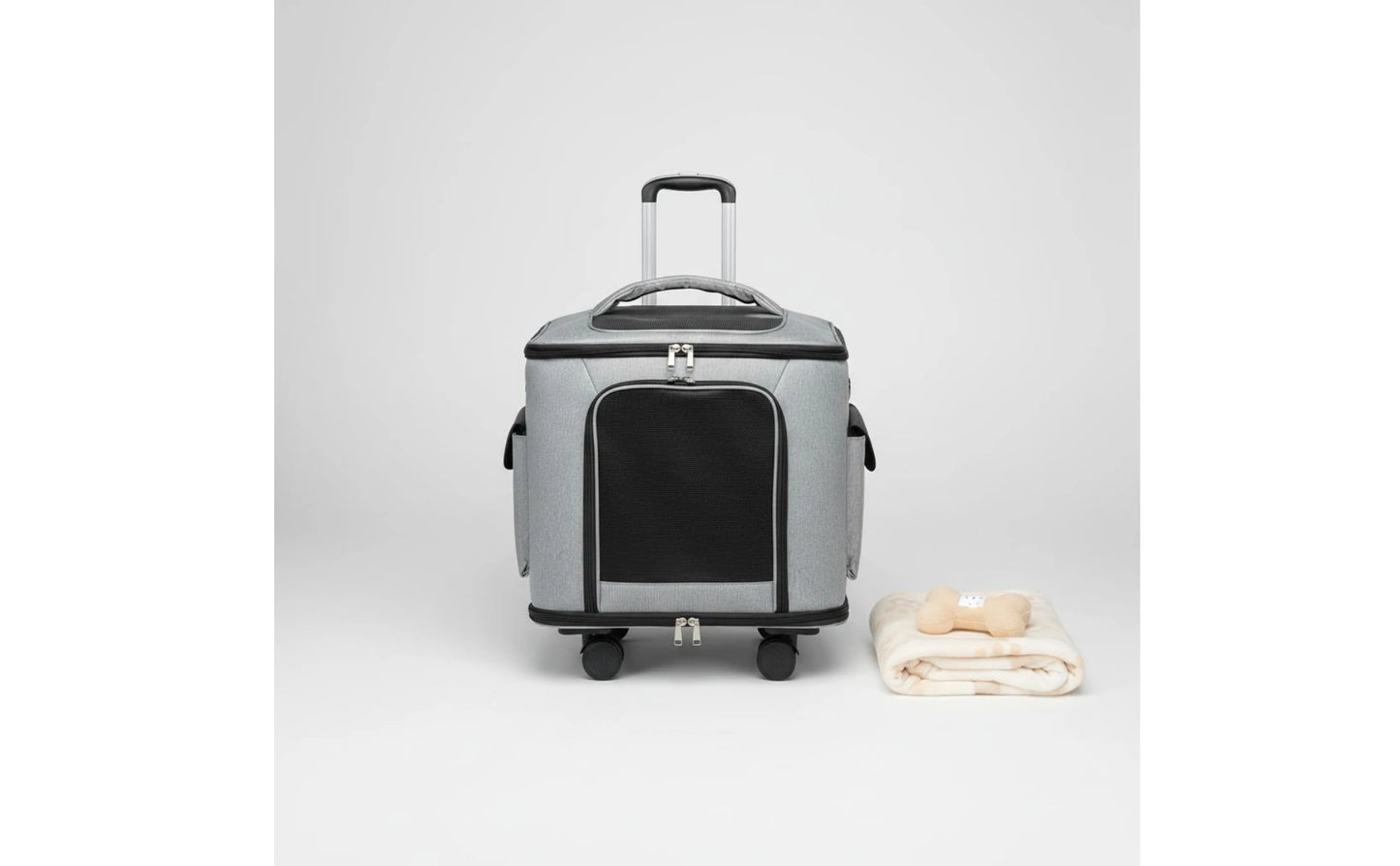 Rolling Pet Carrier Quiet Wheels Feline Carrier Suitcase Feline Travel Bag Large Capacity Portable for Outdoor