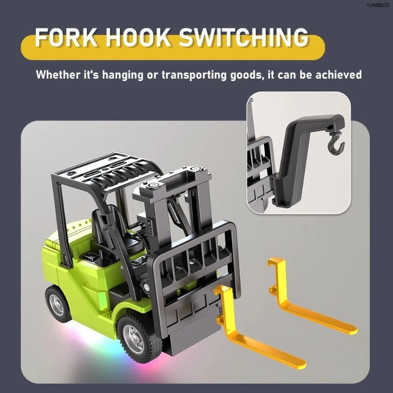 1:64 Remote Control and Alloy Truck Forklift with Trailer Worktop Mini Bluetooth RC Elevator Vehicle Children's Toy Holiday Gift
