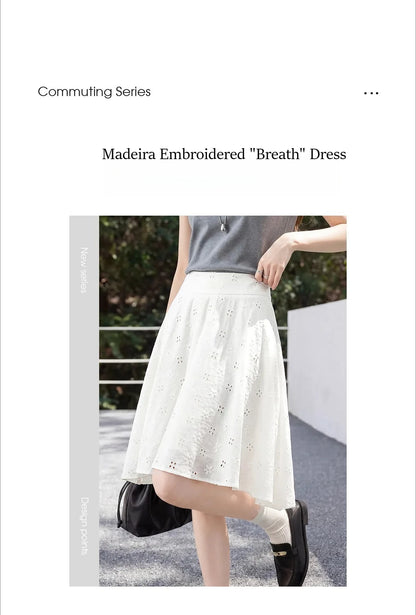 SENTUBILA Women's White Cotton Summer Skirt 2026 Woman Fashion Hollow Embroidery A-Line Short Skirt Female Clothes Q62QG7173