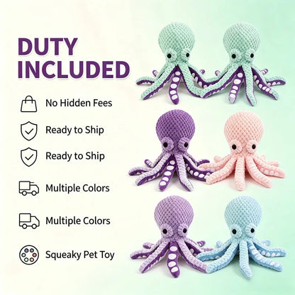 Squeaky Plush Octopus Chew Toy Durable Boredom Relief Teething Kicker for Pets
