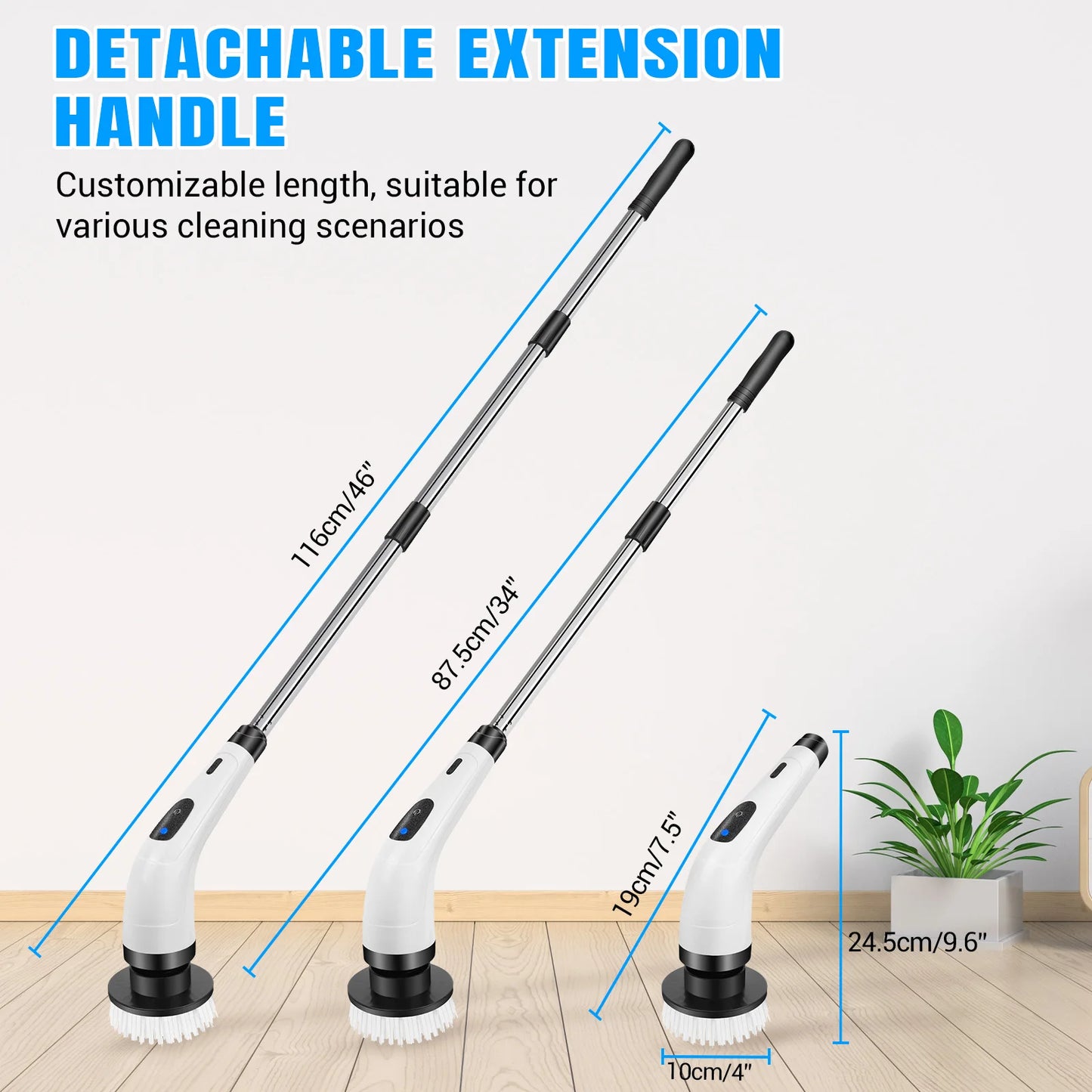 Cordless Electric Cleaning Brush - 7-in-1 Multi-Surface Scrubber with 2-Speed Adjustment, Detachable Extension Handle