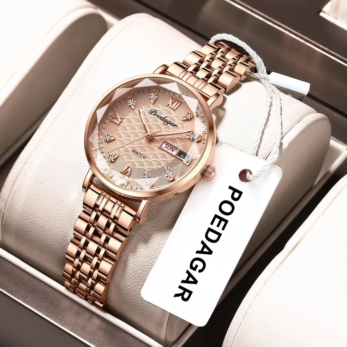 POEDAGAR Watch Women New Fashion Luxury Stainless Steel Wristwatch Bracelet Simple Rose Gold Waterproof Luminous Ladies Watches
