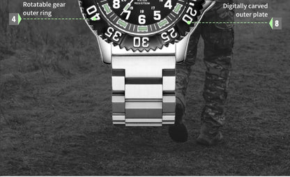 Addies Dive Men Fashion Casual Watch Calendar Display 50m Waterproof Tube Luminous Watch Black Dial Rotating Bezel Quartz Watch