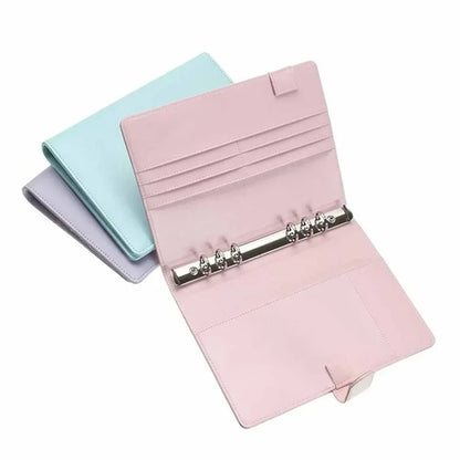 Solid Color Leather Folder Desktop Information Card Storage Notebook Folder Notepad Cover Leather Binder Study Office Supply