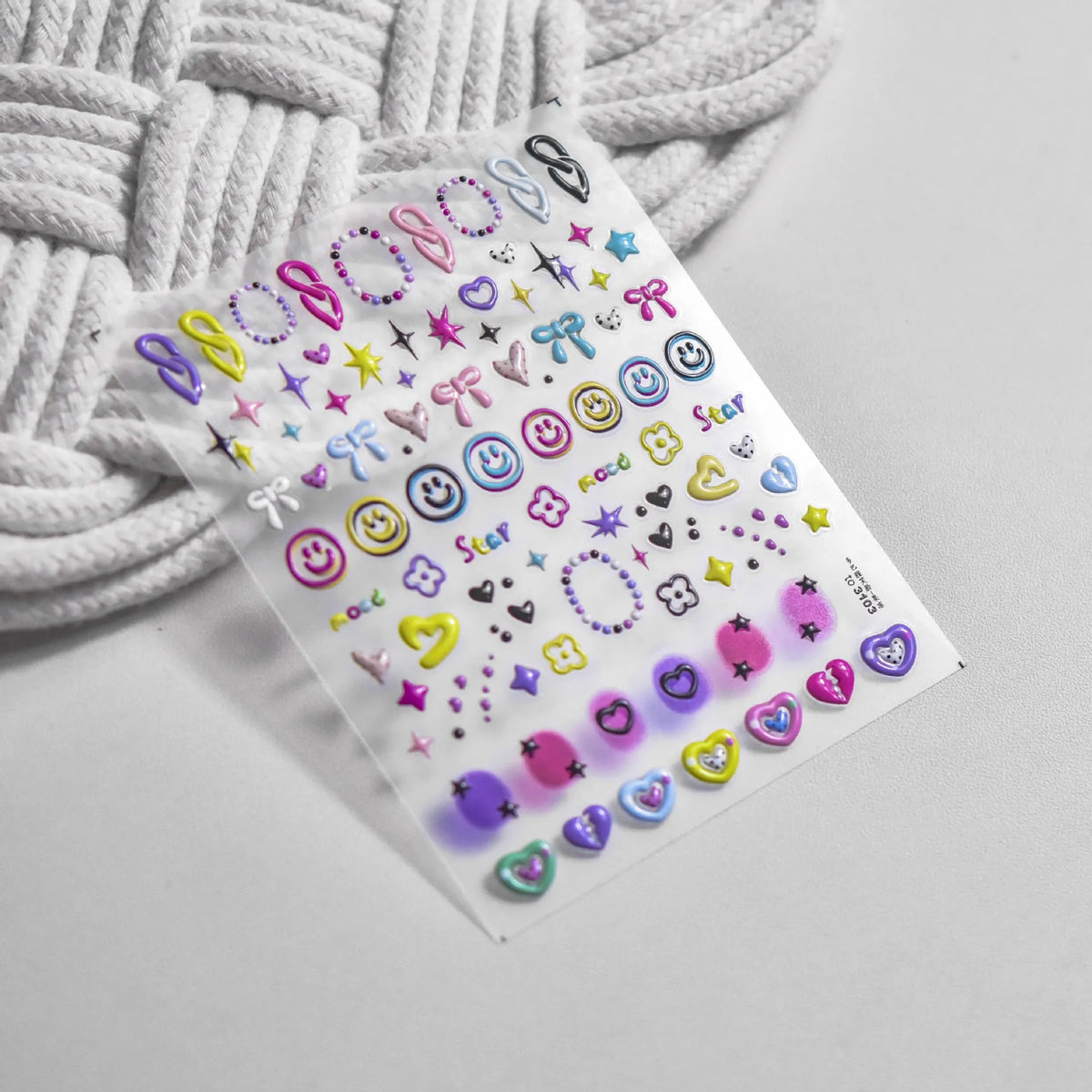 Collage Text English Letter Musical Note Star Graffiti Colorful 5D Love Heart Bowknot Nail Art Sticker Adhesive Manicure Decals