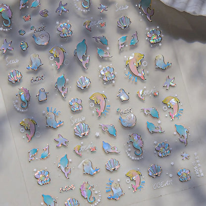 Iridescent Water Bubbles Shiny Stars Colorful 5D Nail Art Stickers Dreamy Water Drop Self Adhesive Decorations Manicure Decals