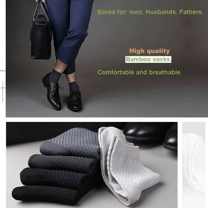 5 Pairs Bamboo Fiber Men's Socks Classic Business Crew Socks Spring Autumn Casual Comfortable Breathable Compression Bamboo Sox