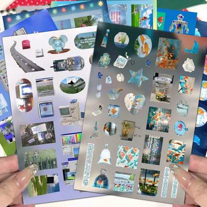 8/16sheets y2k Gen Z Electronic Memories Style Retro Dreamcore Collages Journals Diary Scrapbook Stickers