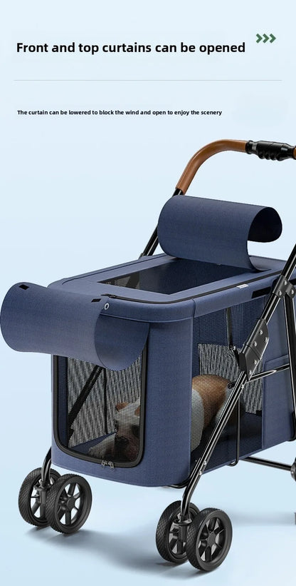 High Quality Foldable 4 Wheels Pet Carrier Adjustable Comfortable Waterproof Pet Stroller Washable Portable Travel Product