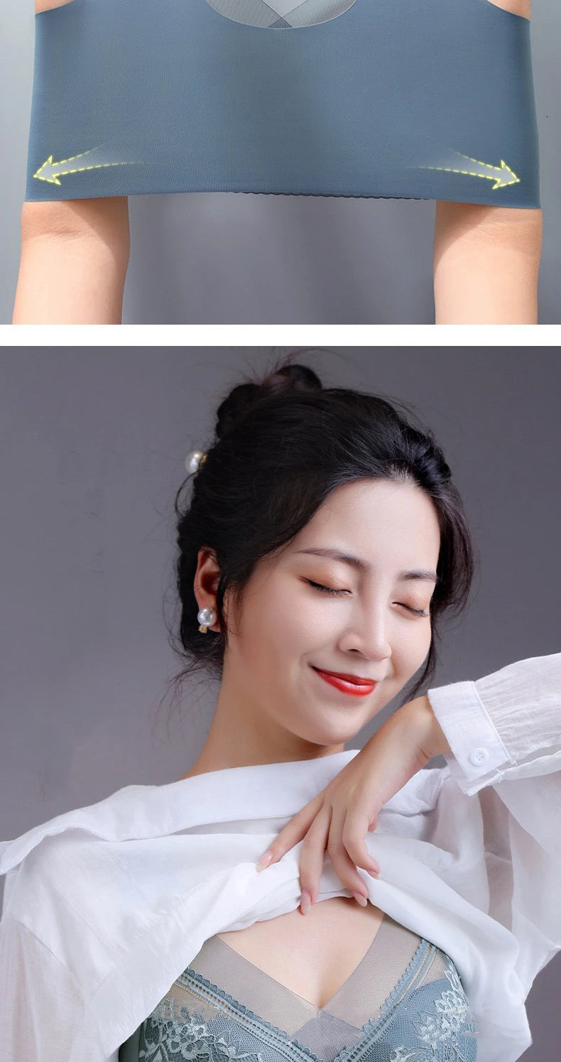 1pcs Women Lace Plus Size Bra Basic Anti Sagging Thin Vest With Padded Female Brassier Lady Ice Silk Seamless Comfort Breath Bra