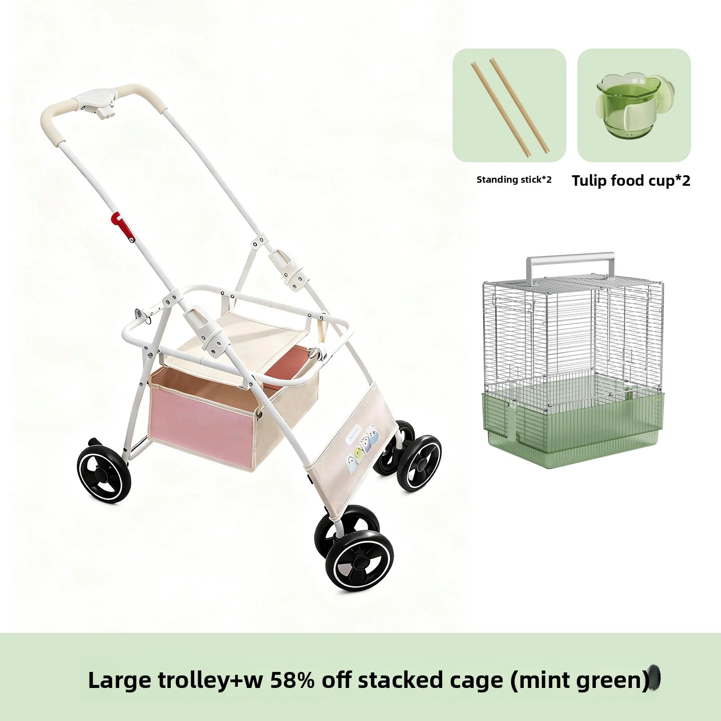 Foldable Lightweight Parrot Stroller Outdoor Travel Pet Carrier with Storage Space
