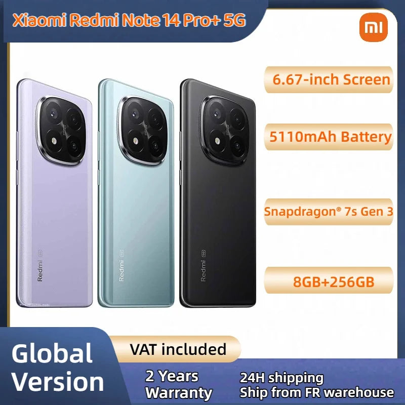 Global Version Xiaomi Redmi Note 14 Pro Plus 5G Snapdragon® 7s Gen 3 NFC 6.67” AMOLED 120Hz 5110mAh 120W Fast Charging 200MP