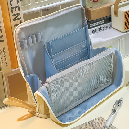 Washable Pencil Case Organizer, Large Capacity Multi Compartment Mesh Pocket Storage Bag for School Office Travel, Unisex Gift