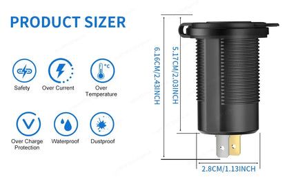 3 Ports Quick Charge Dual PD & QC 3.0 112W Aperture Car Charger Outlet Socket For 12V 24V Motorcycle Boat Marine Truck ATV