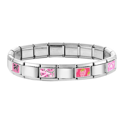 Beautiful Flower Y2K Black Star Dog Heart Pink Italian Charm Link Fit 9mm Stainless Steel Sweet Bracelet Jewelry Making DIY Gift