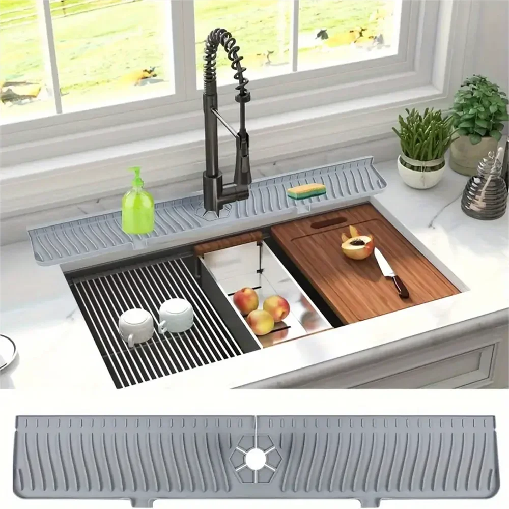 Silicone Tap Mat,Sink Splash Guard,Kitchen Tap Silicone Drain Mat, Silicone Tap Handle Drip Catcher Tray, Tap Mat for Kitchen