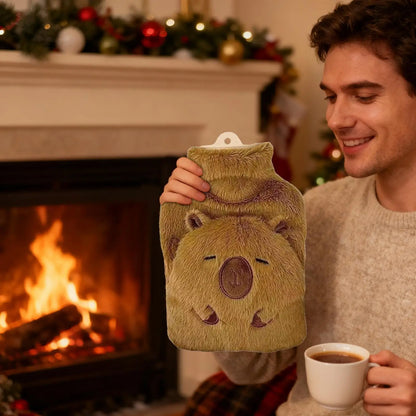 2025 Capybara Shape Hot Water Bottle 1000ml Capacity Long-Lasting Heat Retention For Neck Back Shoulder, Home Travel Camping Use
