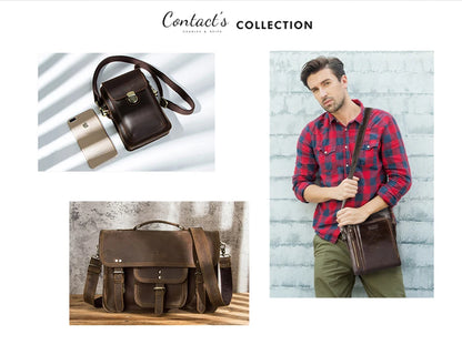 CONTACT'S Genuine Leather Short Wallets for Men Trifold Card Holder Money Clip Coin Purse Male Pocket Wallets Men's Purse Bags