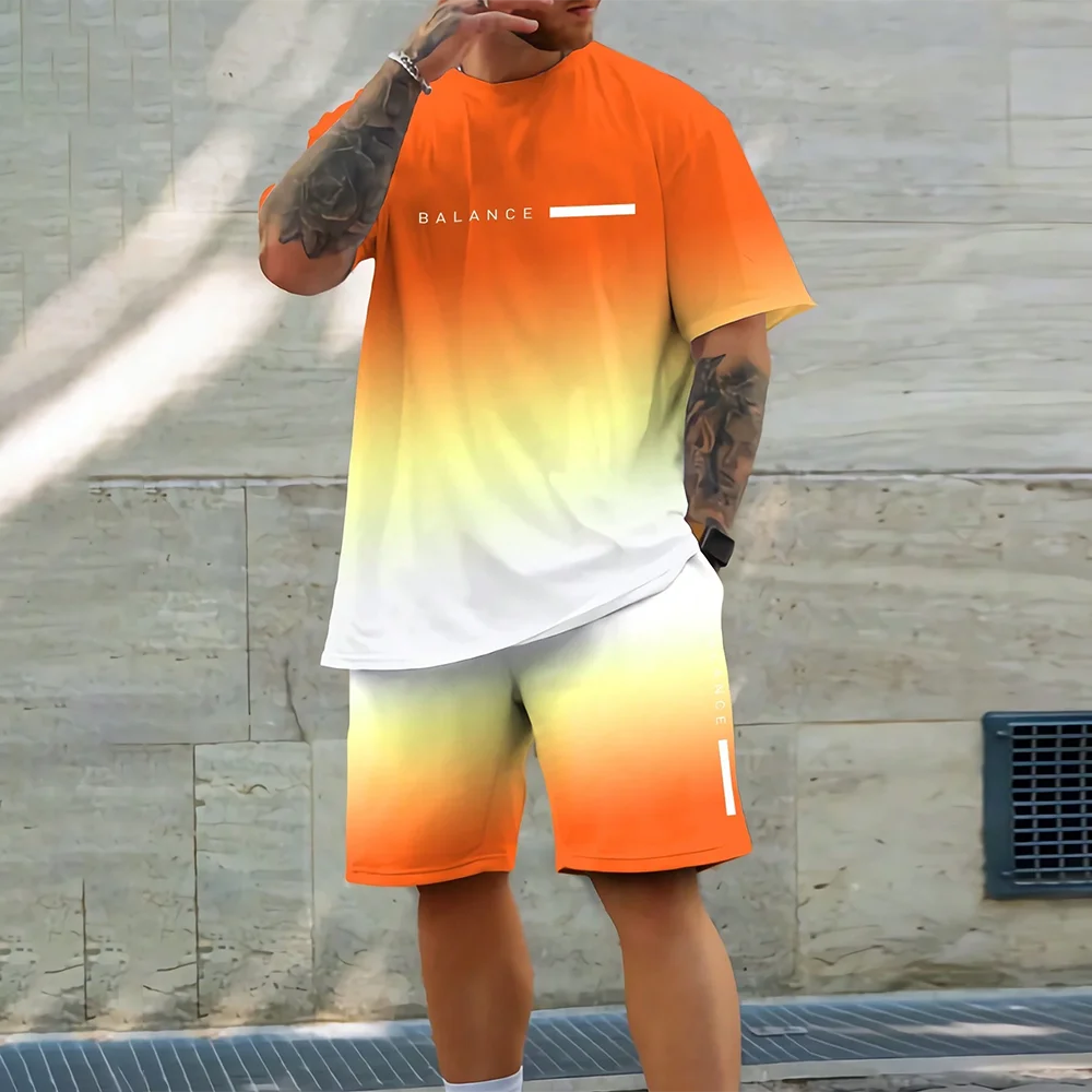 Men's 3D casual T-shirt suit plus size sportswear multifunctional casual suit summer  shorts  outdoor T-shirt shorts