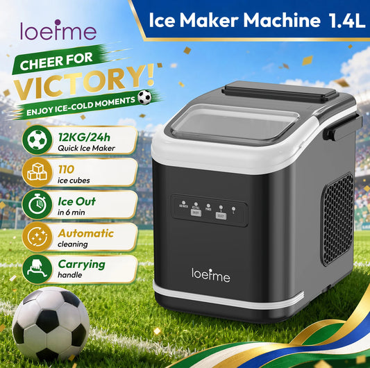 LOEFME Portable Ice Maker 1.4L 12kg/24H Fast Ice Cube Machine Self Cleaning Countertop Ice Maker for Home Kitchen Office Camping RV Party Bar Automatic Ice Making Machine Low Noise Energy Saving Easy Operation Large Capacity
