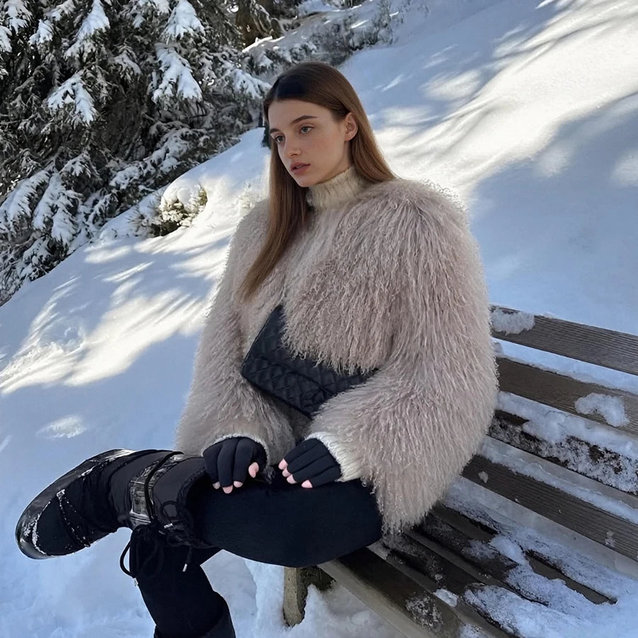 Collarless Tibetan Lamb Fur Coat Genuine Sheep Wool Jacket Natural Sheepskin Coat Luxury New Arrivals Women's Clothing