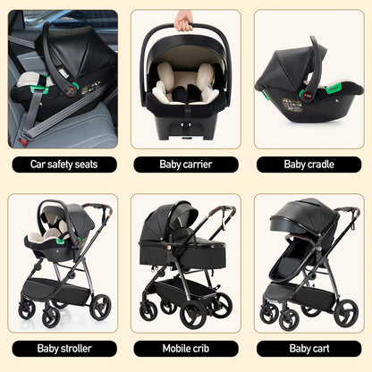 Baby stroller 3 in 1 Baby carriage Portable luxurious travel pram High landscape newborn baby stroller with baby carrier PU